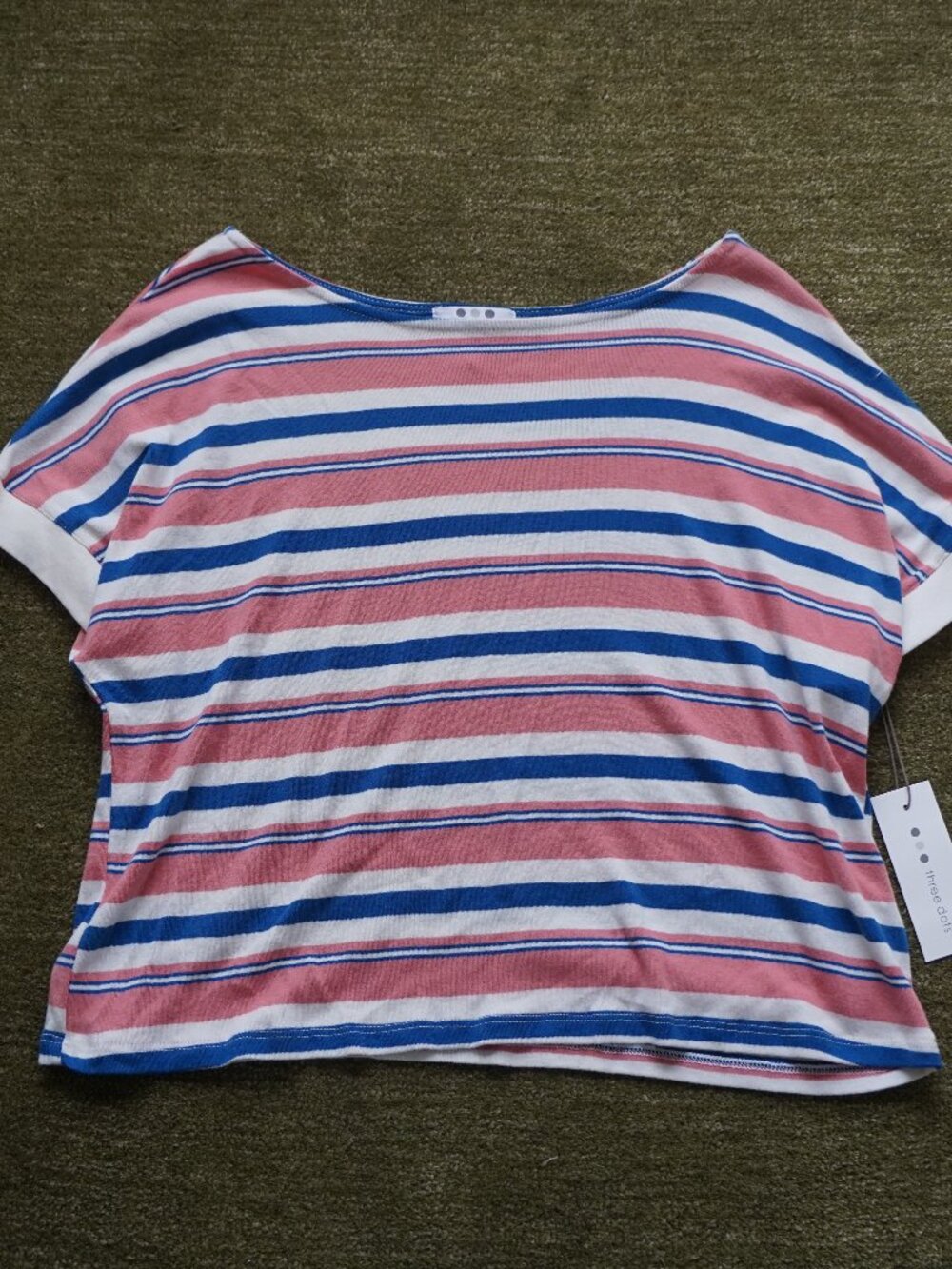 Vintage 3 Dots Striped Off-the-Shoulder Boat Neck Top